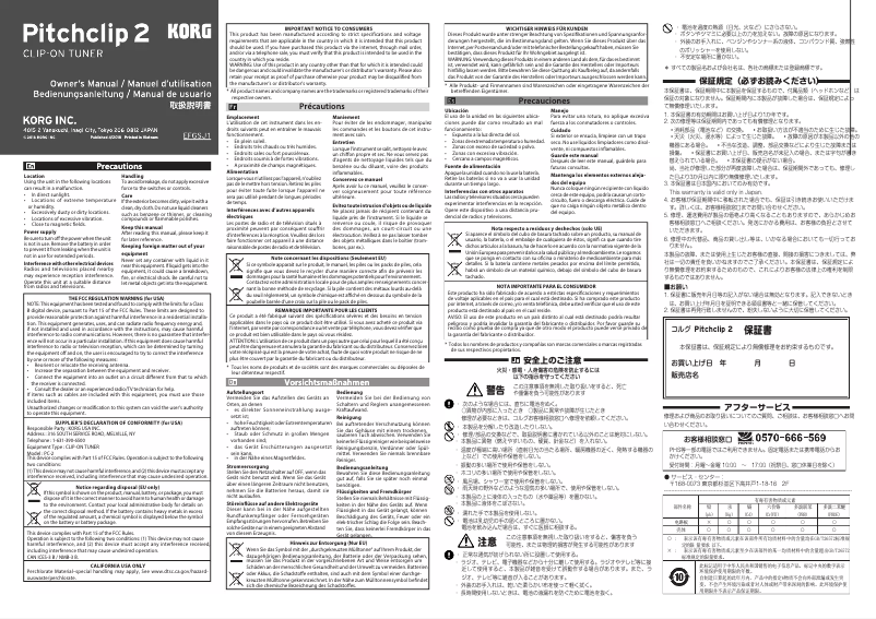 Page 1 de la notice Manuel utilisateur Korg Pitchclip 2