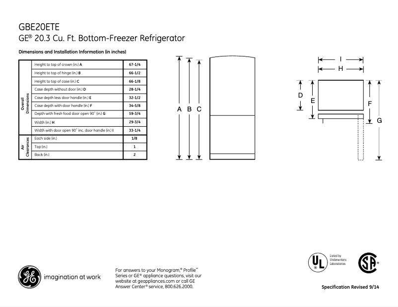 Page n°1 - Fiche technique GE GBE20ETEBB