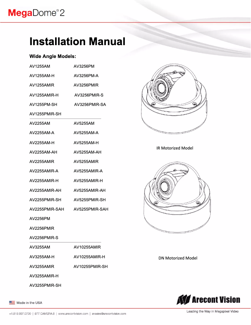 Page n°1 - Manuel utilisateur Arecont Vision MegaDome 2 AV1255PMIR-SH