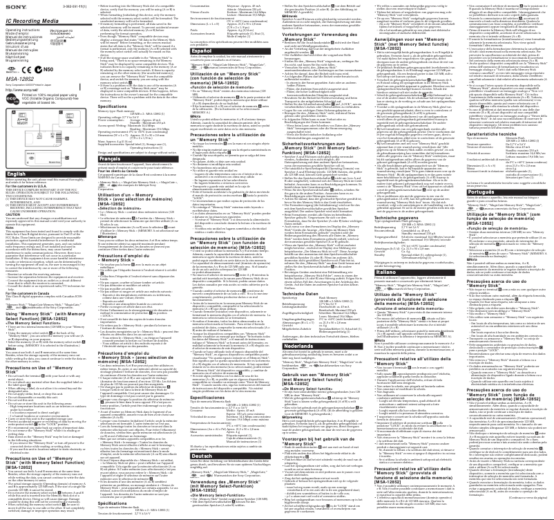 Page 1 de la notice Manuel utilisateur Sony MSA-128S2