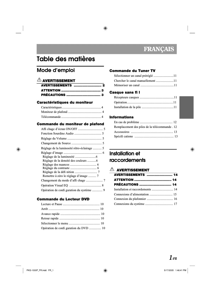 Page n°1 - Manuel utilisateur Alpine PKG-1000P
