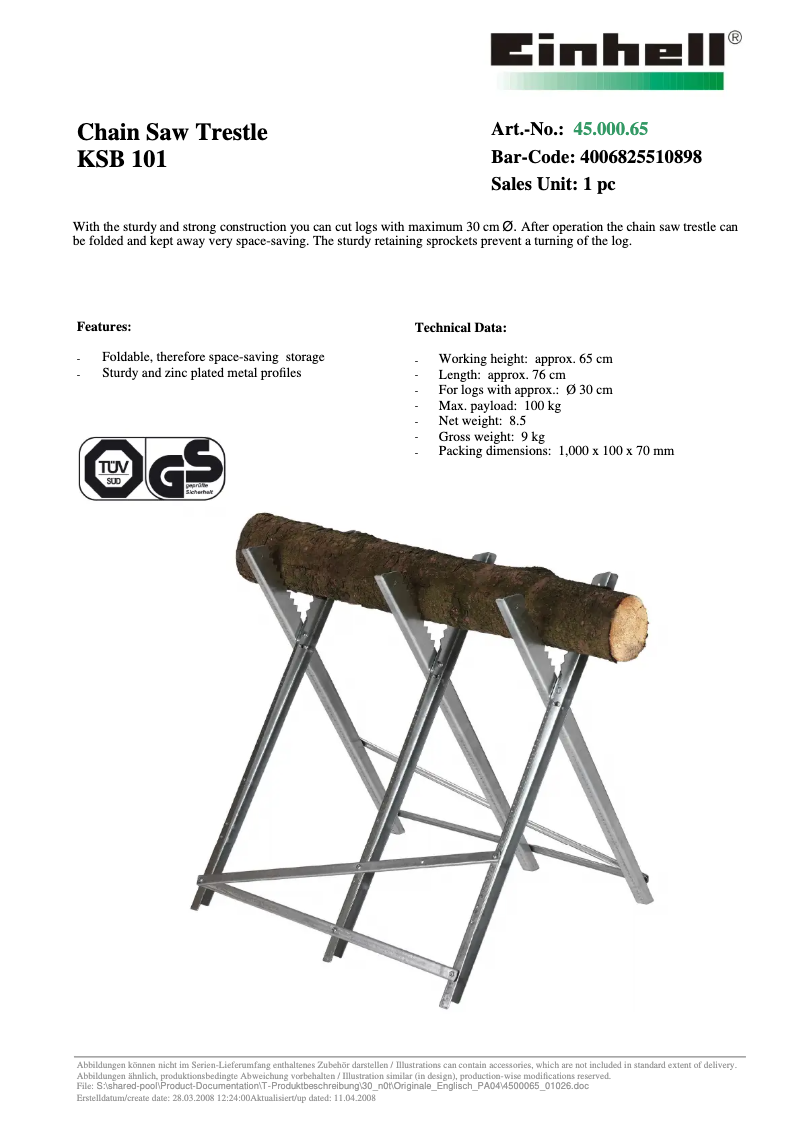 Page 1 de la notice Manuel utilisateur Einhell Royal KSB 101