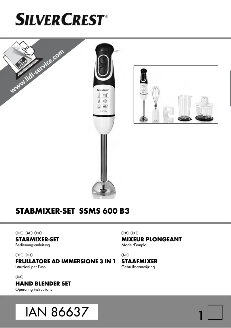 Page n°1 - Manuel utilisateur SilverCrest SSMS 600 B3