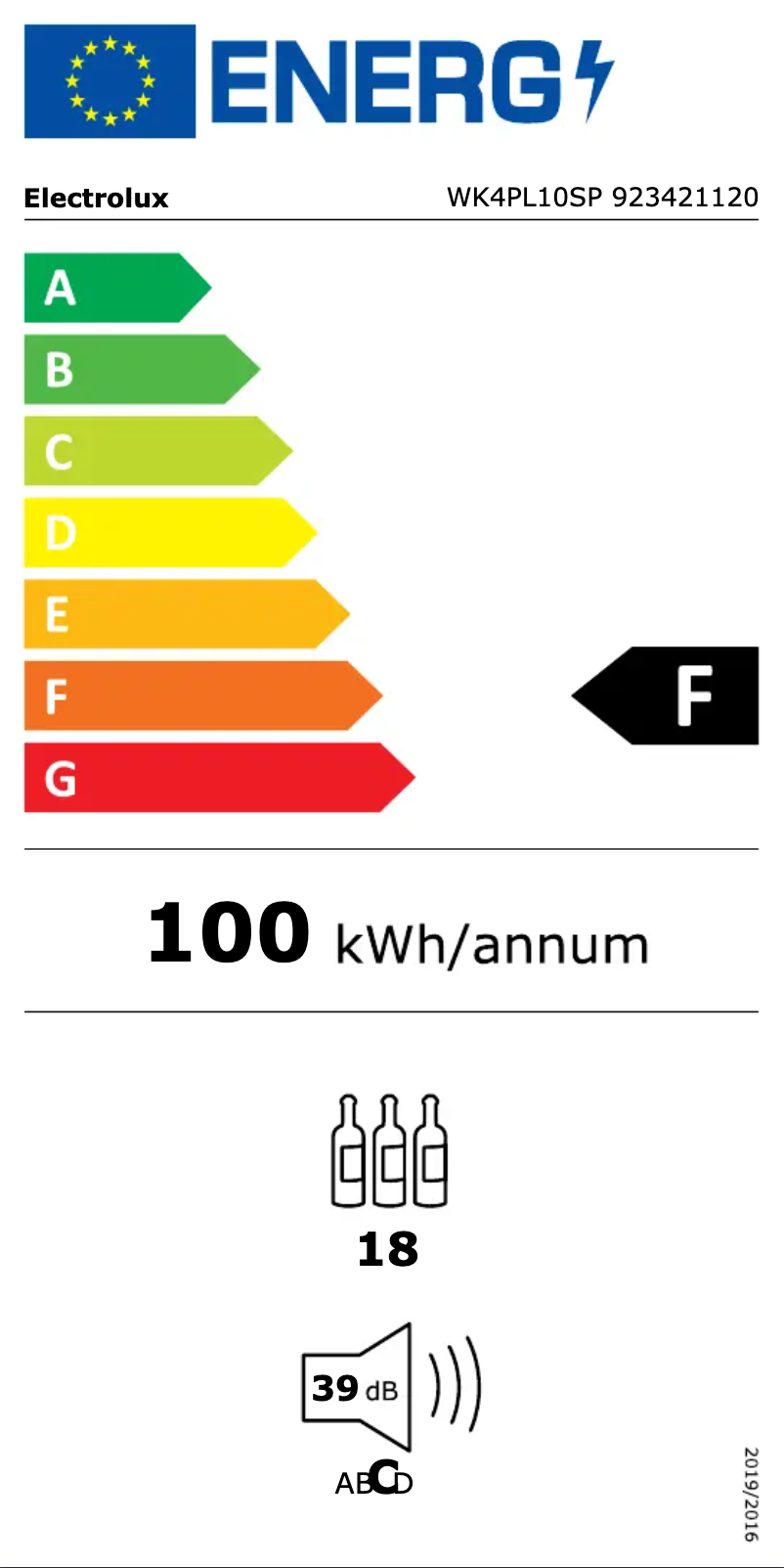Page 1 de la notice Label énergétique Electrolux WK4PL10SP