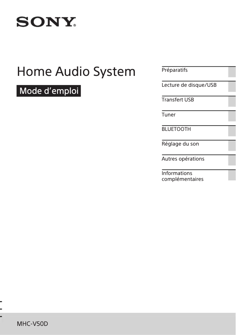 Page 1 de la notice Manuel utilisateur Sony MHC-V50D