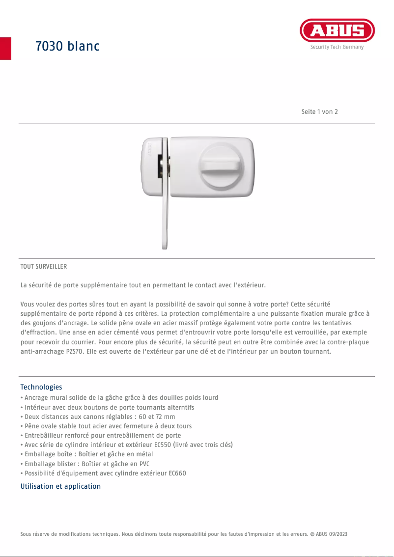 Page n°1 - Fiche technique Abus 7030