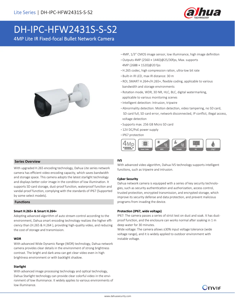Page n°1 - Fiche technique Dahua Technology Lite IPC-HFW2431S-S-S2