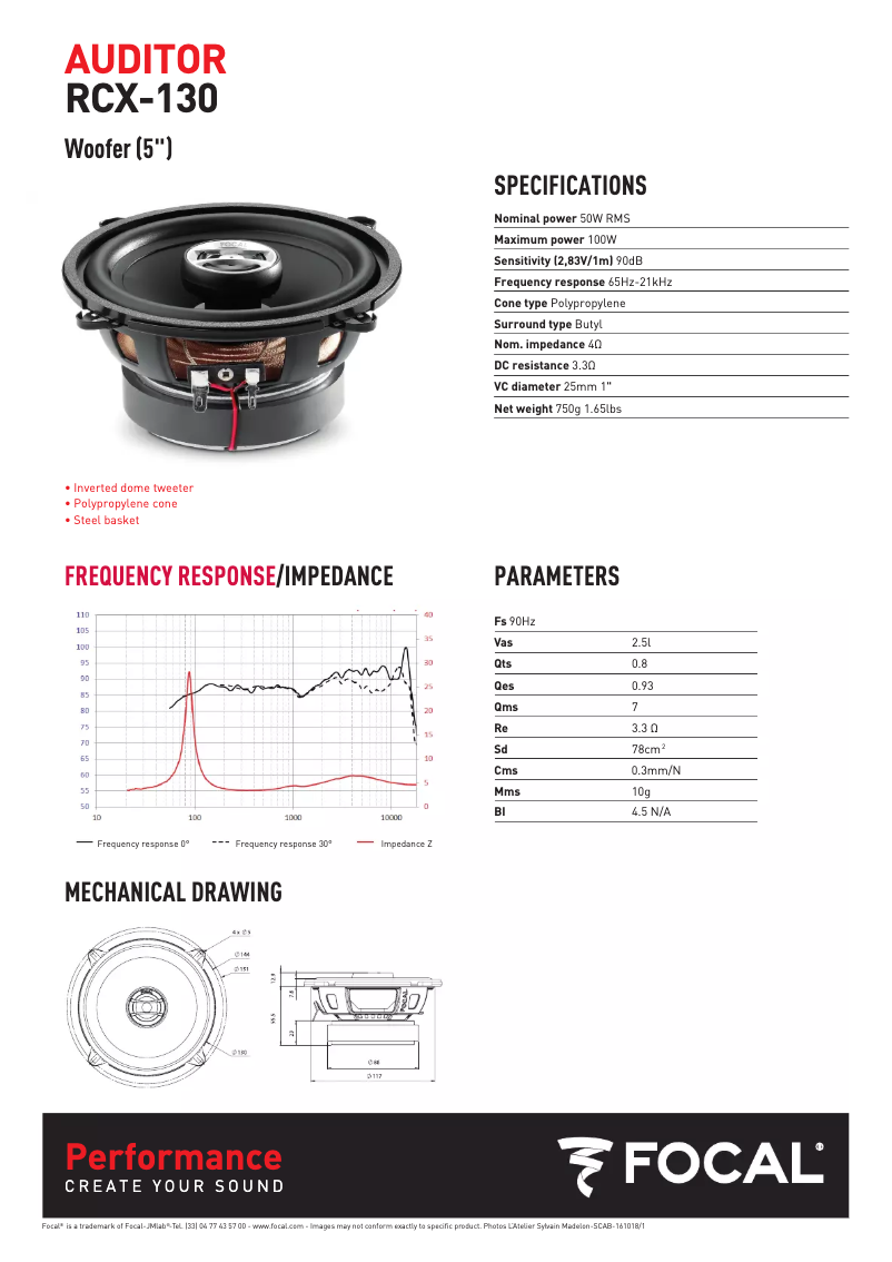 Page 1 de la notice Fiche technique Focal 130 AC