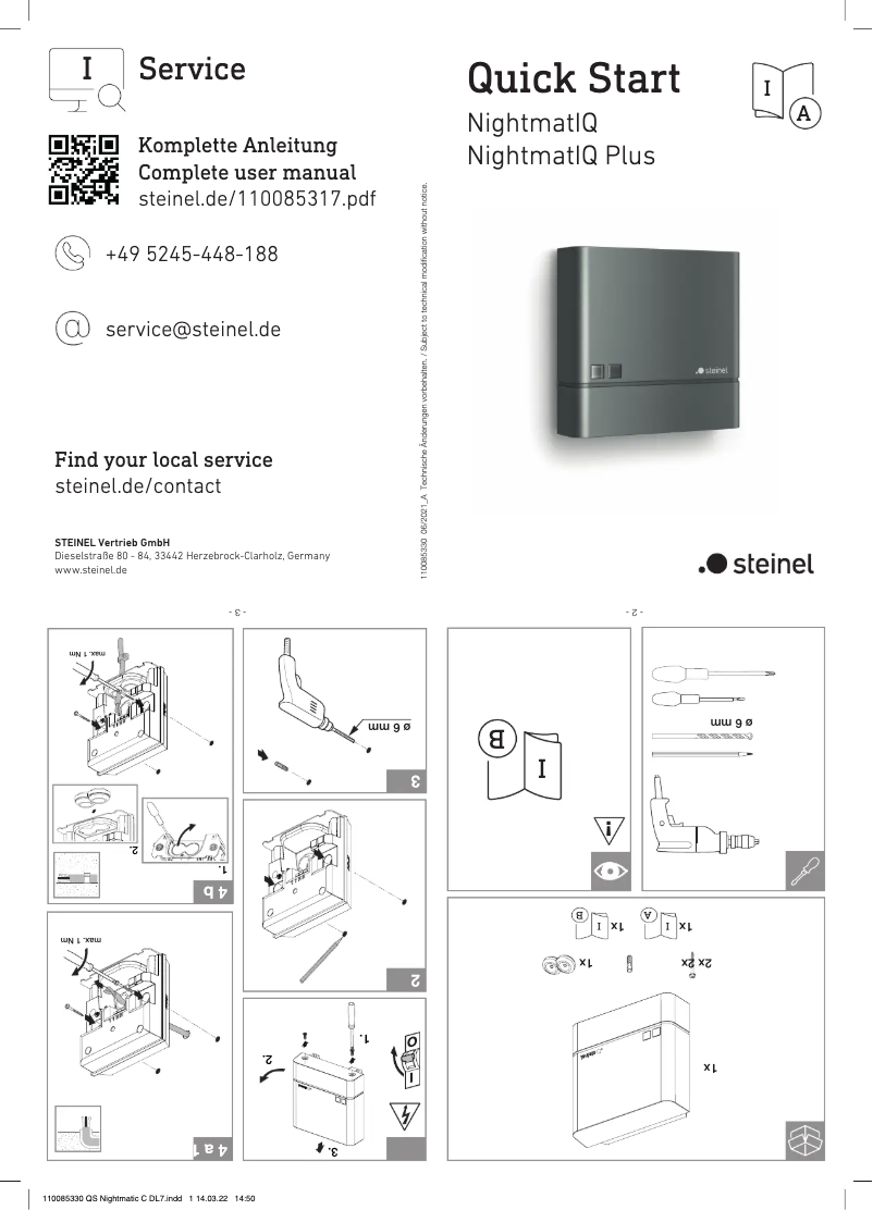 Page 1 de la notice Guide de démarrage rapide Steinel NightmatIQ Plus