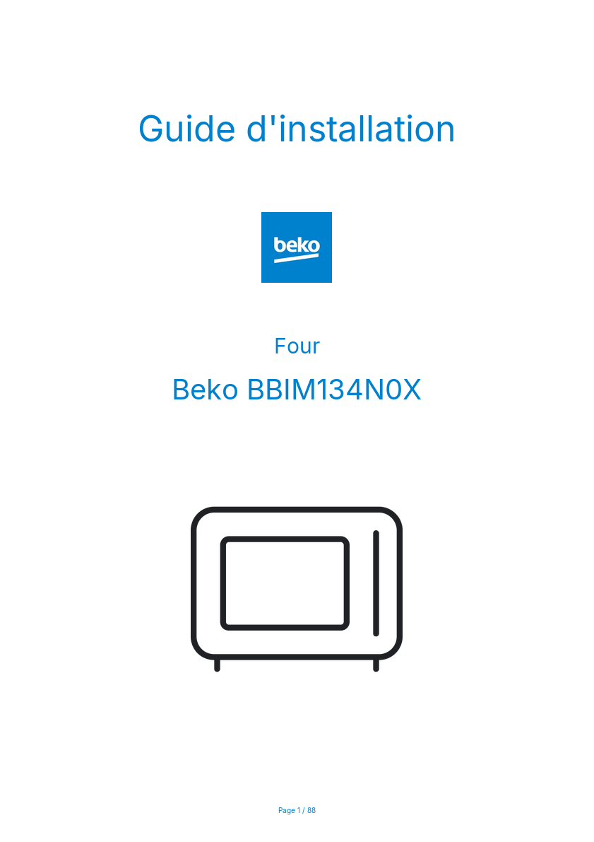 Page n°1 - Guide d'installation Beko BBIM134N0X