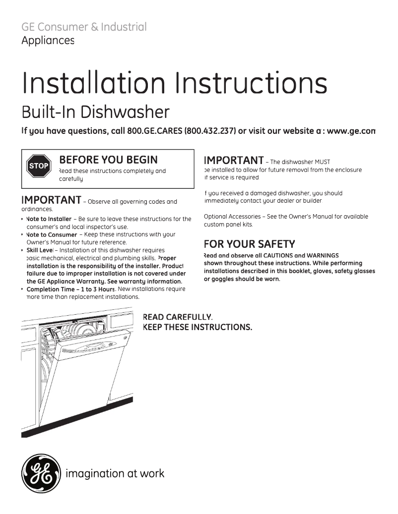 Page 1 de la notice Guide d'installation GE GLDA690MWW