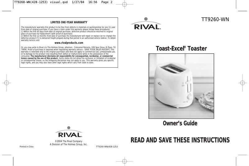 Page 1 de la notice Manuel utilisateur Rival TT9260-WN