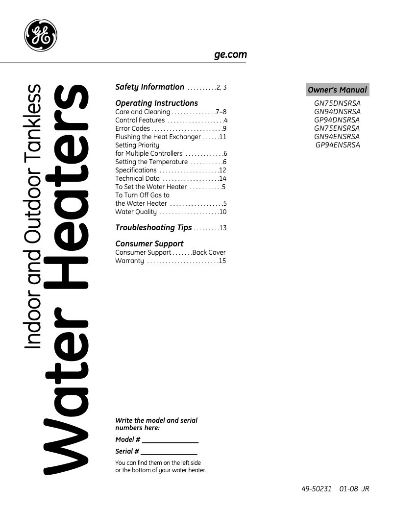 Image de la première page du manuel de l'appareil GP94DNSRSA