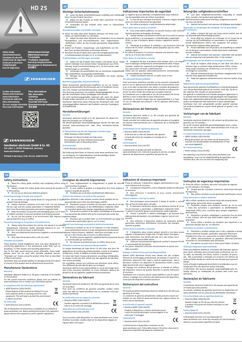 Page 1 de la notice Manuel utilisateur Sennheiser HD 25 Light