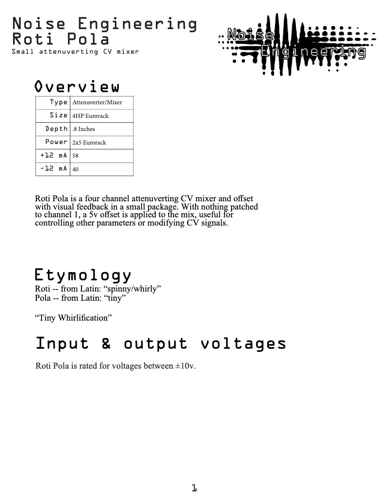 Image de la première page du manuel de l'appareil Roti Pola