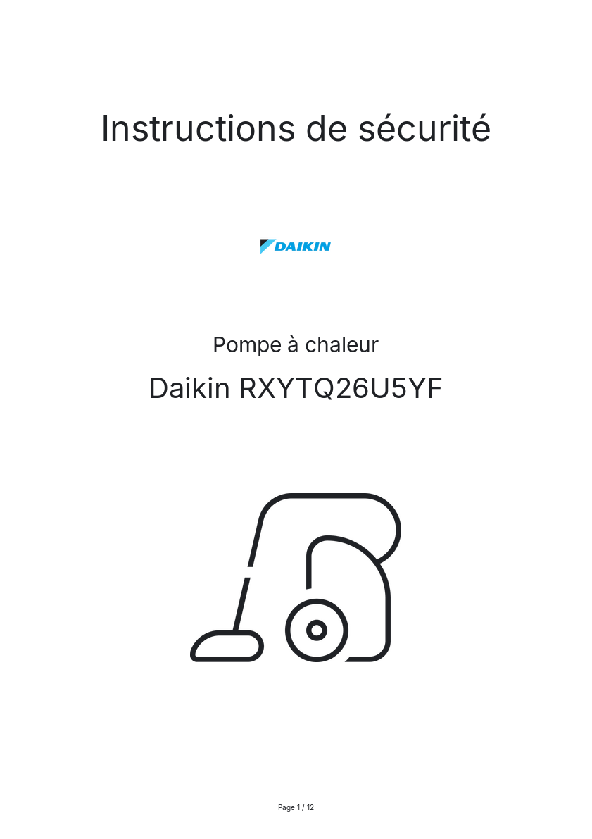 Page n°1 - Instructions de sécurité Daikin RXYTQ26U5YF