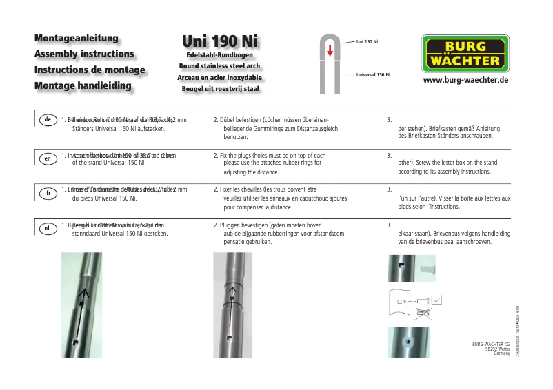 Page 1 de la notice Manuel utilisateur Burg Wächter Uni 190 NI