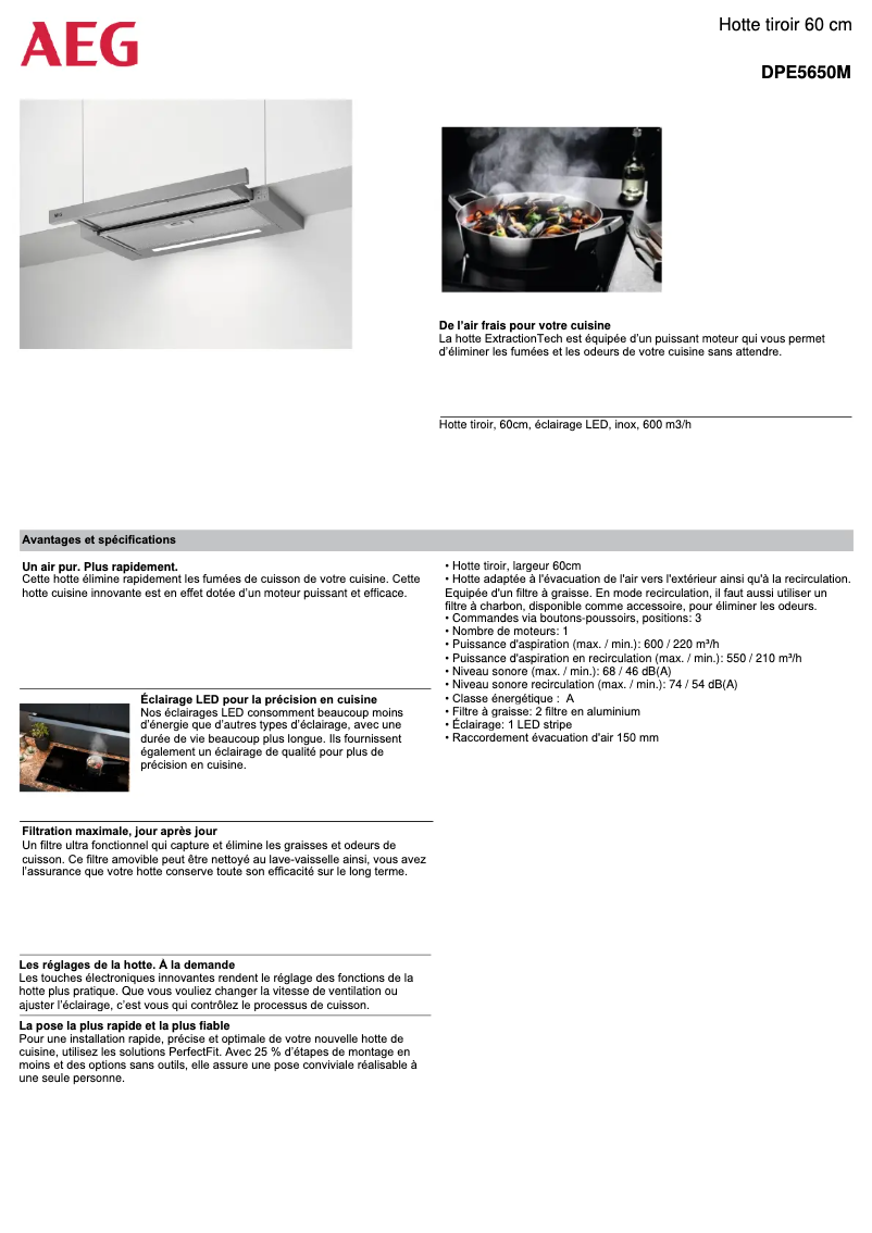 Page n°1 - Fiche technique AEG DPE5650M
