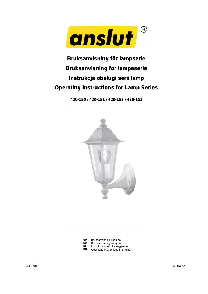 Page 1 de la notice Manuel utilisateur Anslut 420-153