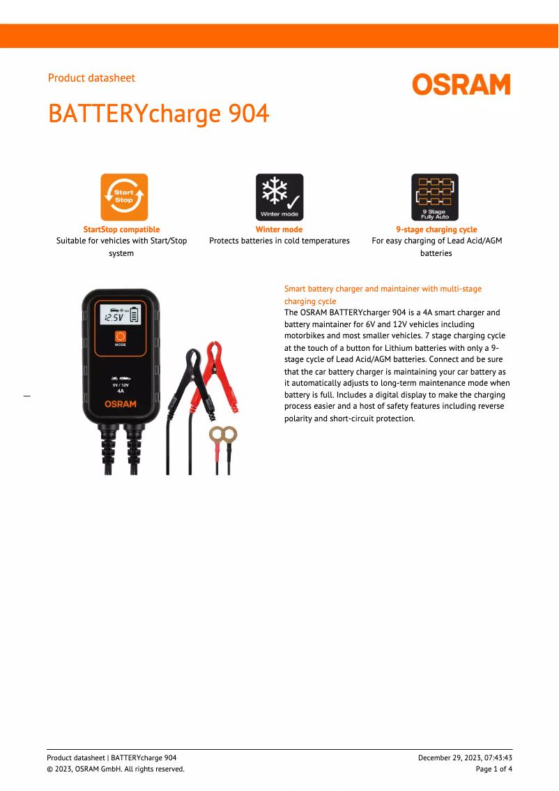 Image de la première page du manuel de l'appareil BATTERYcharge 904