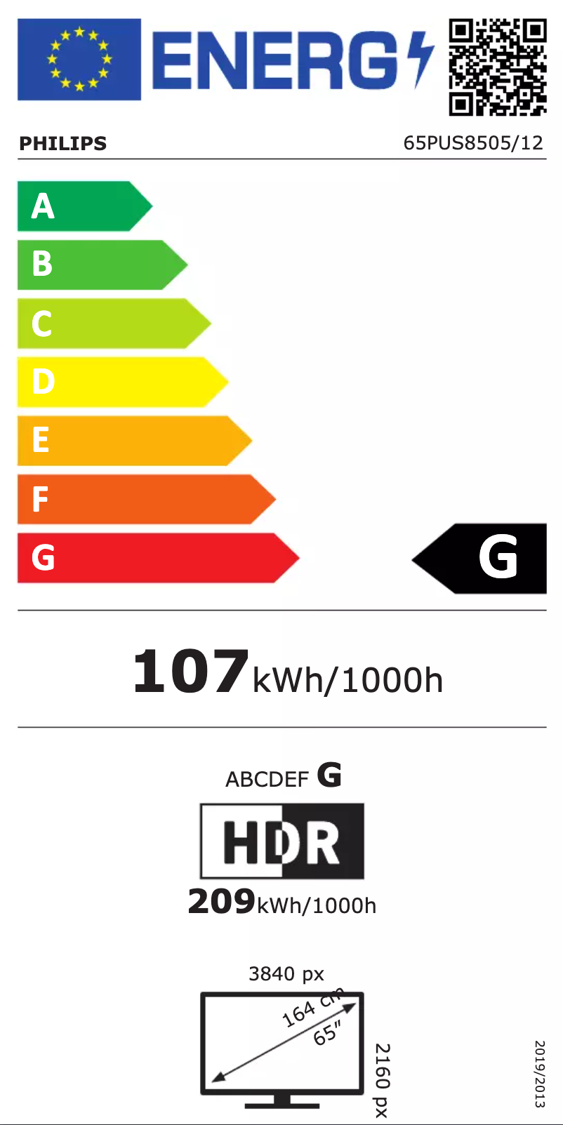 Page 1 of the manual Energy Label Philips 65PUS8505