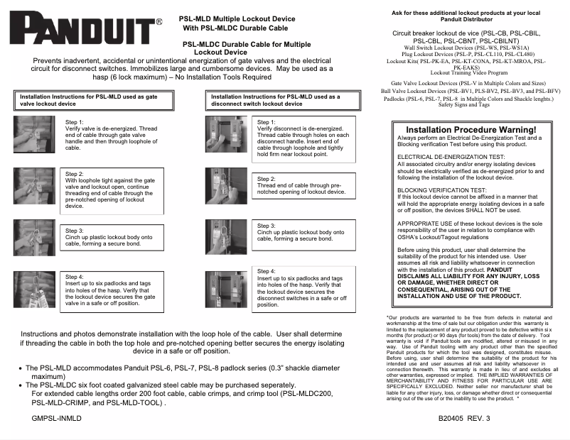 Page n°1 - Manuel utilisateur Panduit PSL-MLD