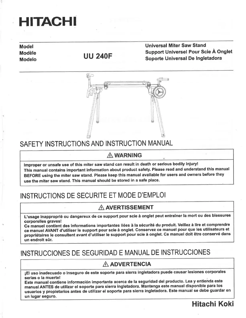 Page 1 de la notice Manuel utilisateur Hitachi UU240F
