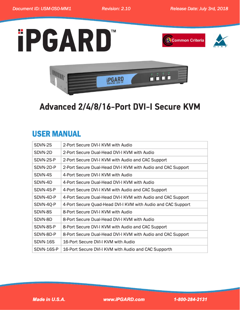 Page n°1 - Manuel utilisateur iPGARD SDVN-8D-P