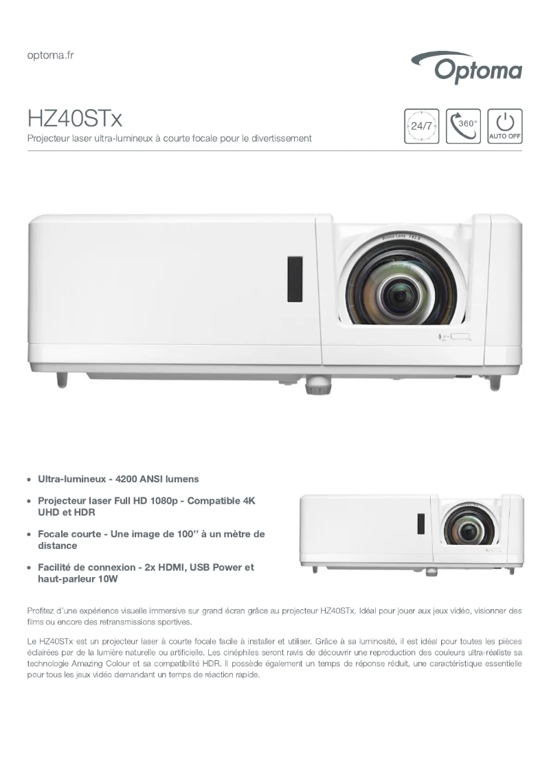 Page n°1 - Fiche technique Optoma HZ40STx
