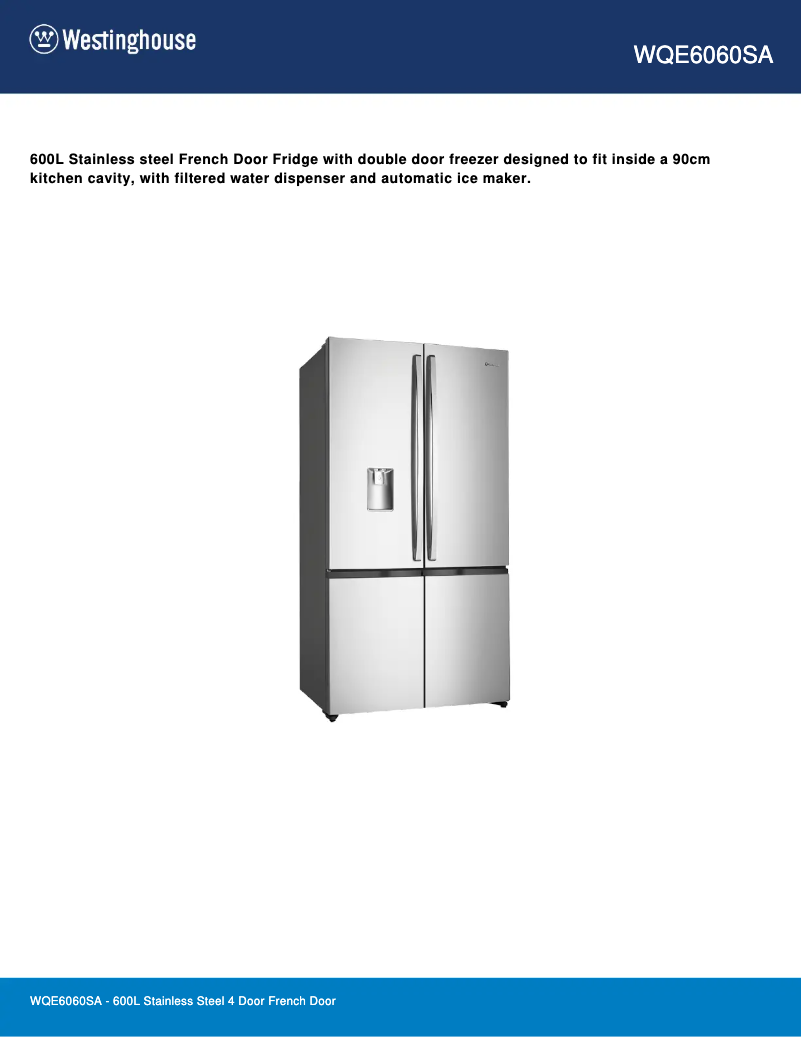 Page 1 de la notice Fiche technique Westinghouse WQE6060SA