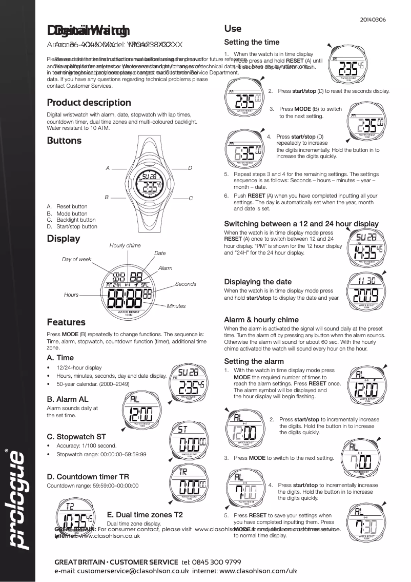Page 1 de la notice Manuel utilisateur Prologue YPO4238