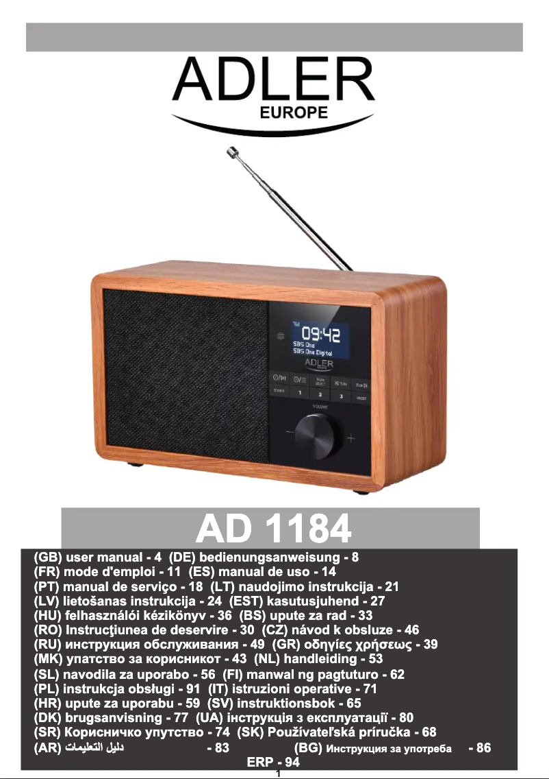 Page n°1 - Manuel utilisateur Adler AD 1184