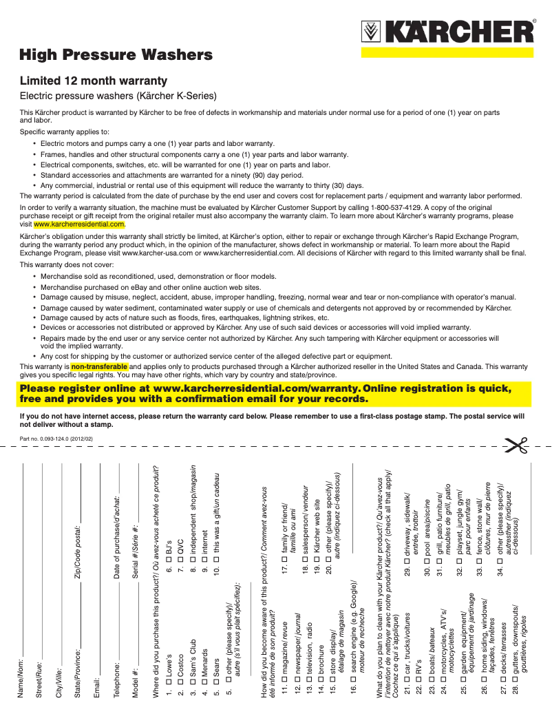Page 1 de la notice Manuel utilisateur Kärcher K2 CHK