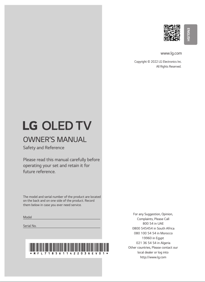 Page 1 de la notice Manuel utilisateur LG OLED48A26LA