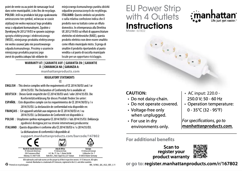 Page 1 de la notice Manuel utilisateur Manhattan 167802