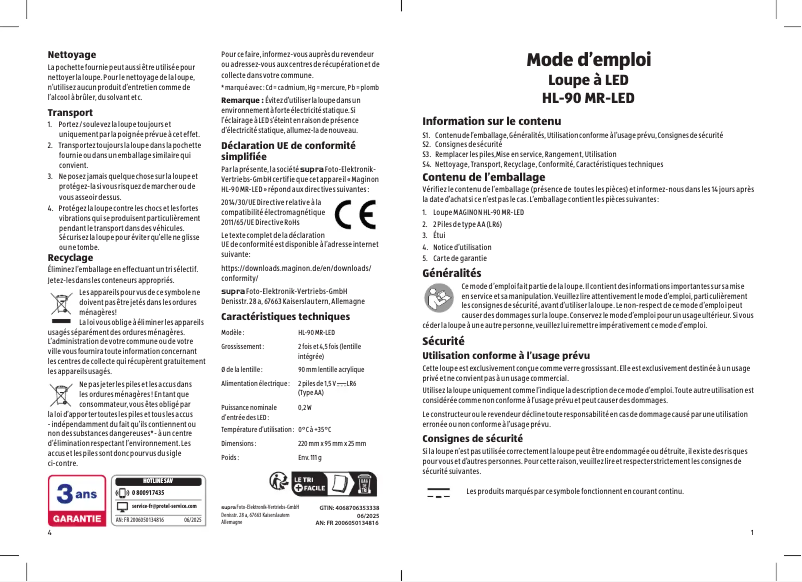Page n°1 - Manuel utilisateur Maginon HL-90 MR