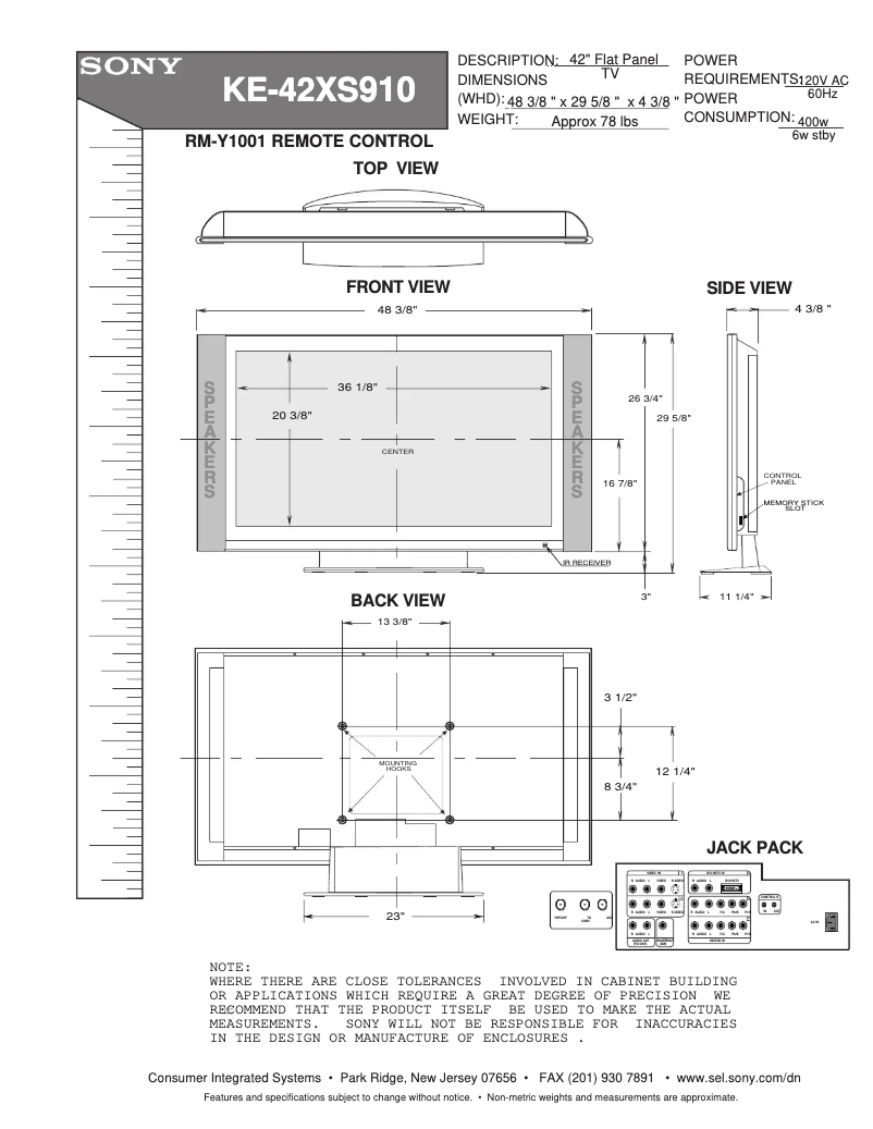 Page n°1 - Guide d'installation Sony KE-42XS910