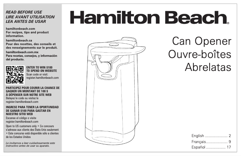 Page 1 de la notice Manuel utilisateur Hamilton Beach SureCut 76778