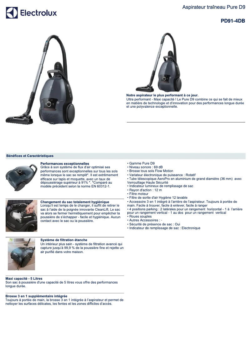 Página 1 del manual Ficha técnica Electrolux PD91-4DB