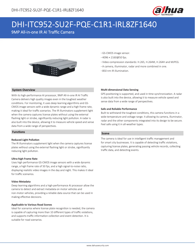 Page 1 de la notice Fiche technique Dahua Technology ITC952-SU2F-PQE-C1R1-IRL8ZF1640