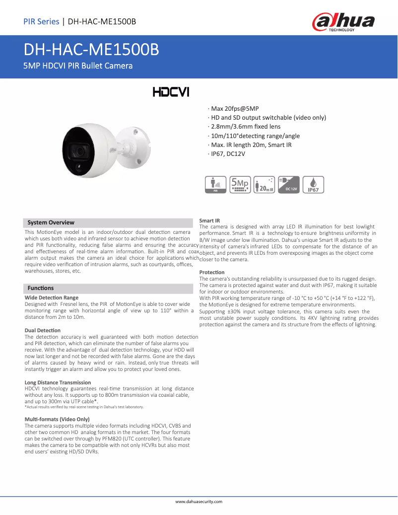 Page n°1 - Fiche technique Dahua Technology HAC-ME1500B