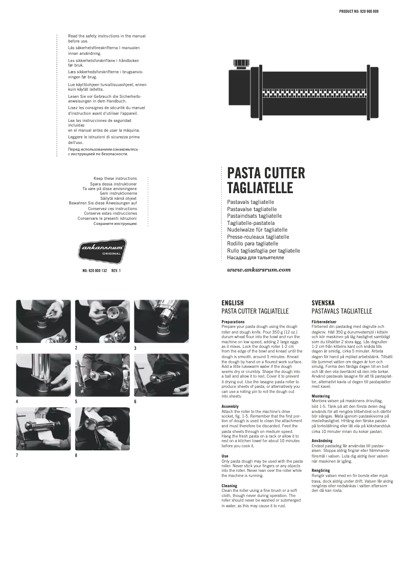 Page n°1 - Manuel utilisateur Ankarsrum Pasta Cutter Tagliatelle