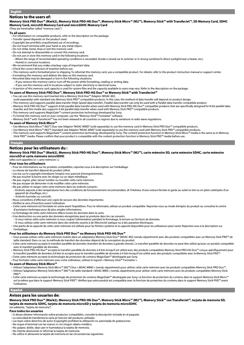 Page n°1 - Manuel utilisateur Sony SF-4U6