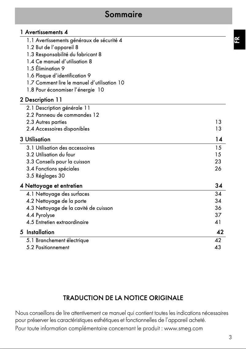 Page 1 de la notice Manuel utilisateur Smeg SFP61TBI