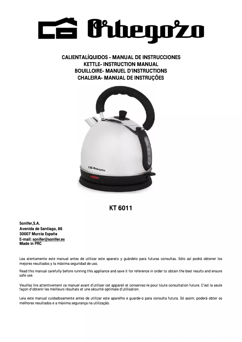 Page 1 de la notice Manuel utilisateur Orbegozo KT 6011