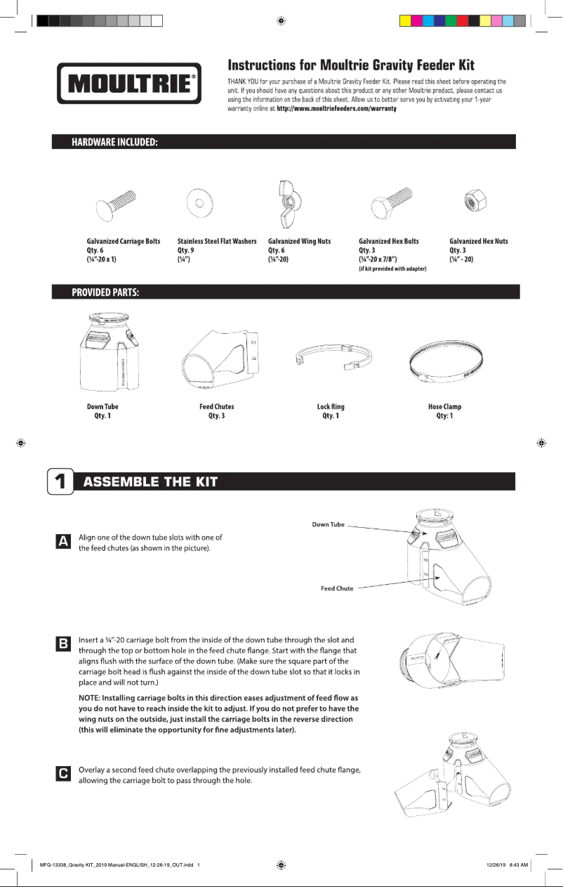 Page 1 de la notice Manuel utilisateur Moultrie Gravity Feeder Kit