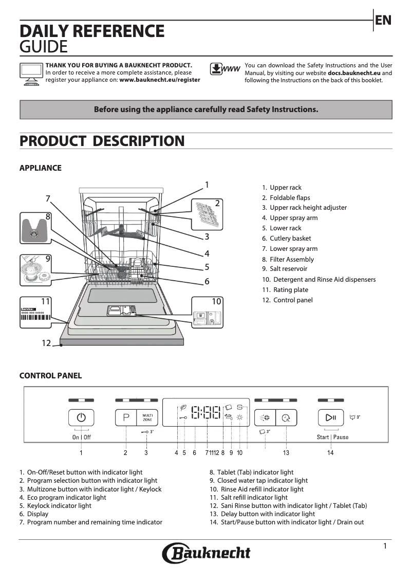 Page 1 de la notice Instructions de sécurité Bauknecht BCBC 3C26 B CH
