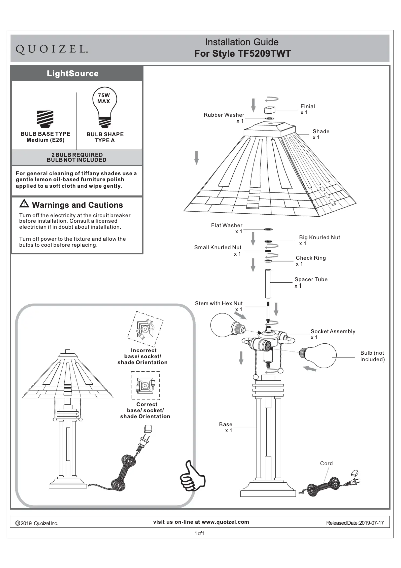 Page n°1 - Manuel utilisateur Quoizel Stevie TF5209TWT