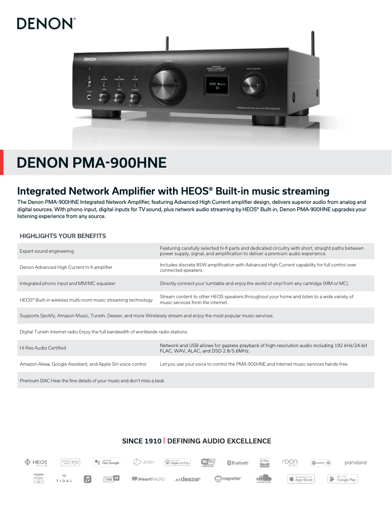 Página 1 del manual Ficha técnica Denon PMA-900HNE