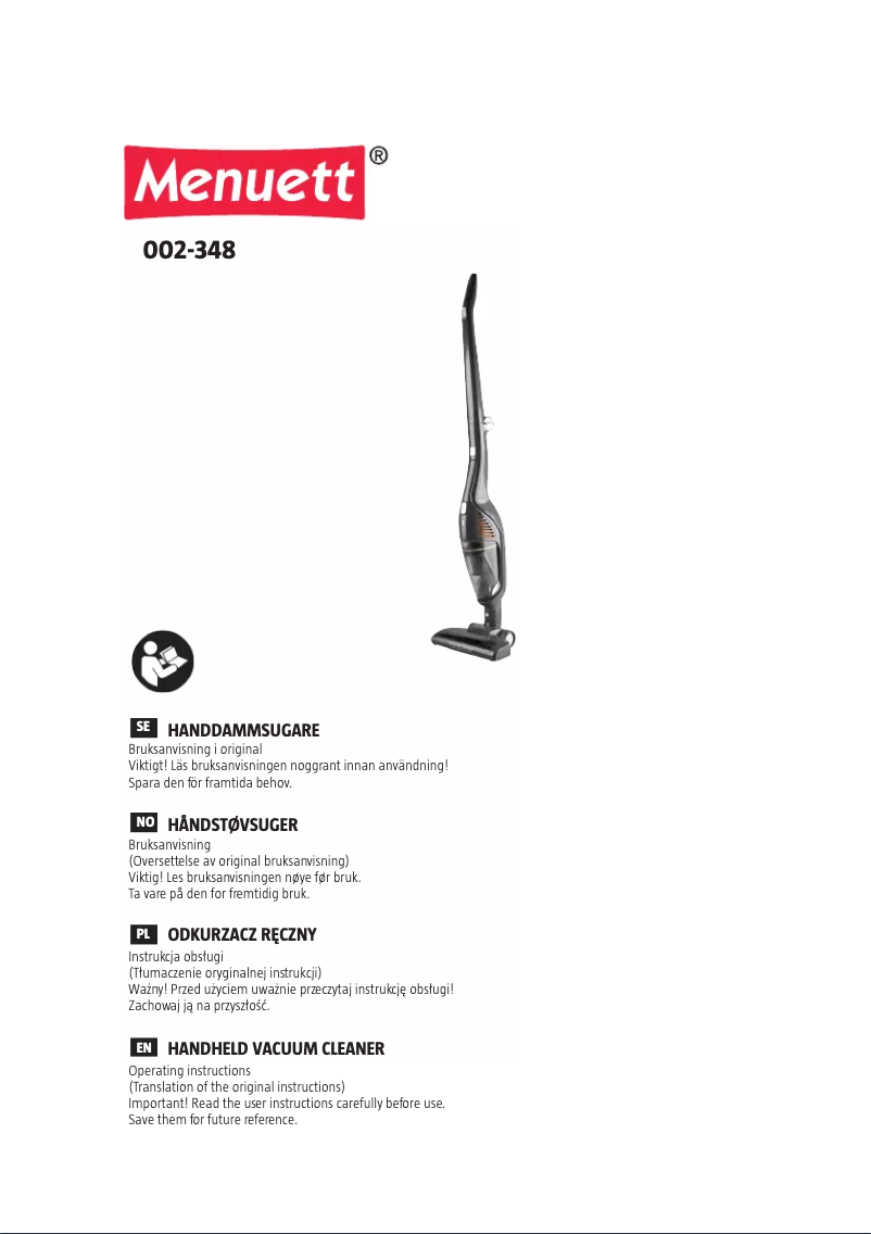 Página 1 del manual Manual de usuario Menuett 002-348